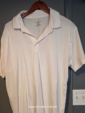 Fabletics Large Mens Polo White, Blue, Salmon